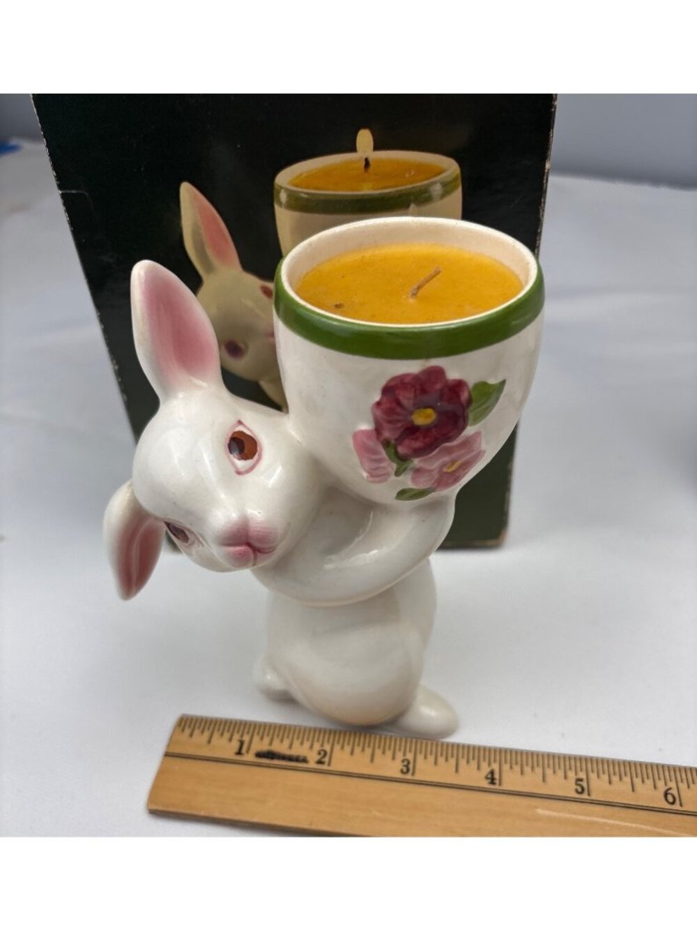 Avon Sunny Bunny Ceramic Candle Holder Floral Medley Candlelette Box 1981 - Picture 8 of 14